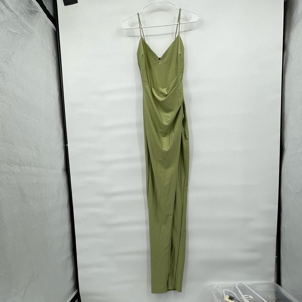Windsor Green shiny satin stretch maxi formal prom bridesmaid dress